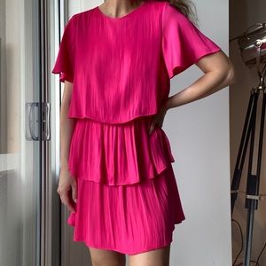 Hot Pink Satin Layered Dress